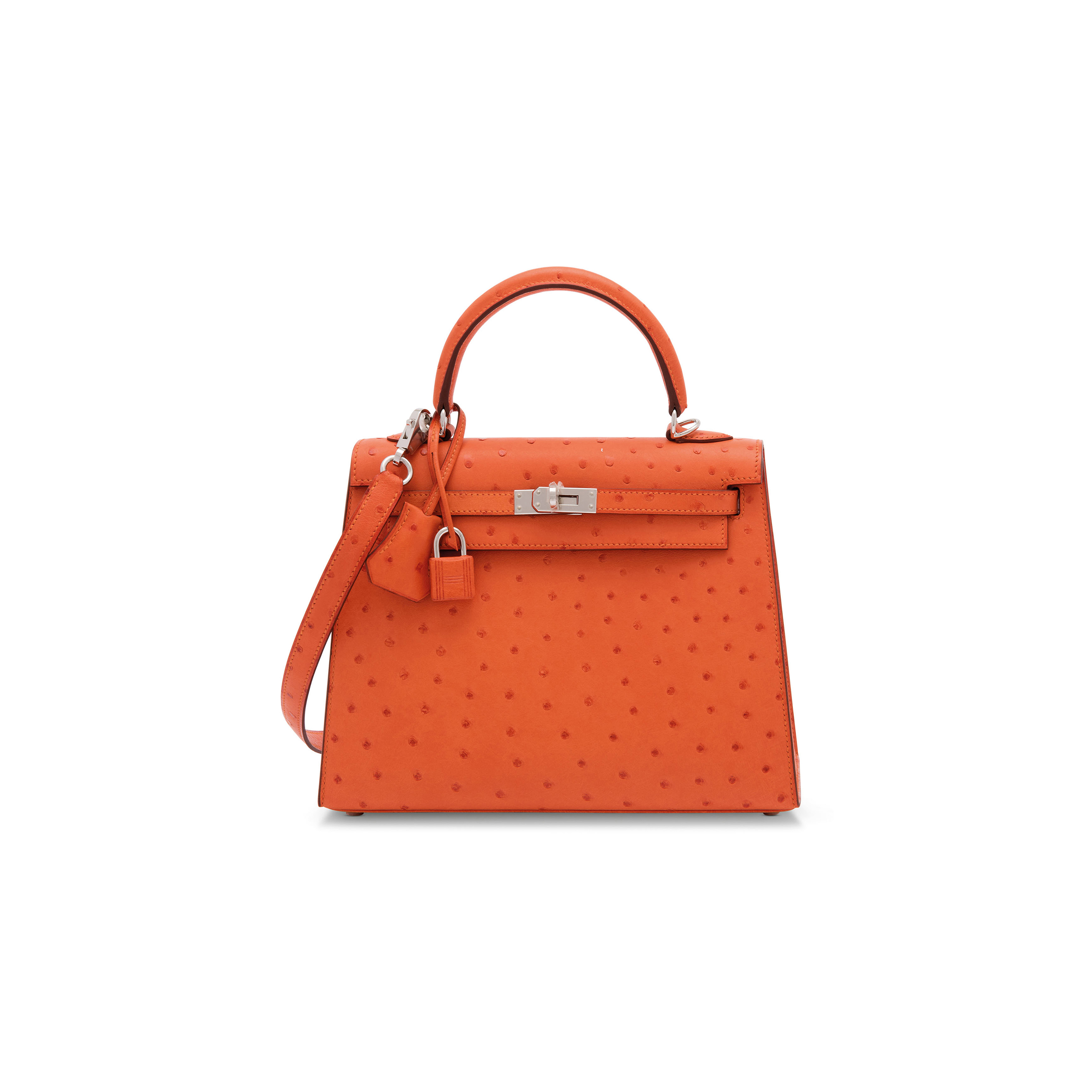HERMÈS MASTER OSTRICH ORANGE KELLY 25 WITH PALLADIUM HARDWARE (25*17*7cm)